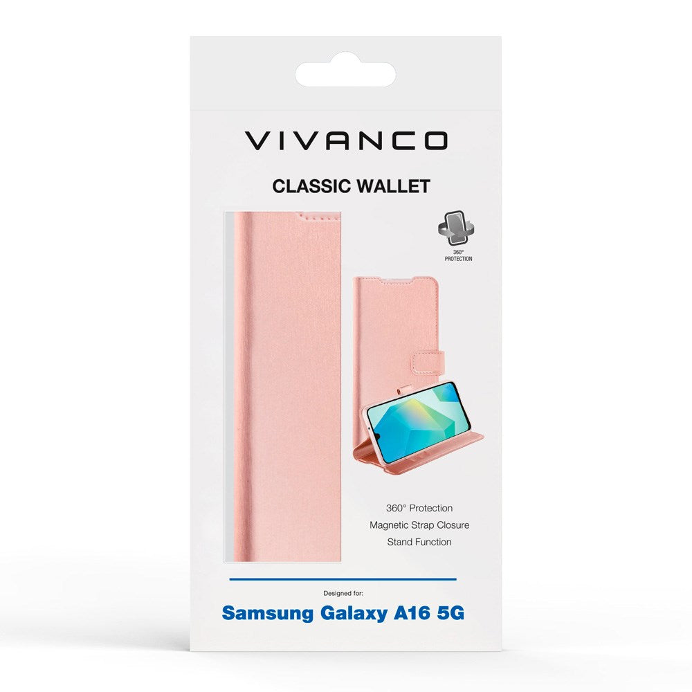 Samsung Galaxy A16 - Vivanco Classic Wallet Flip Cover - Pung - Lyserød