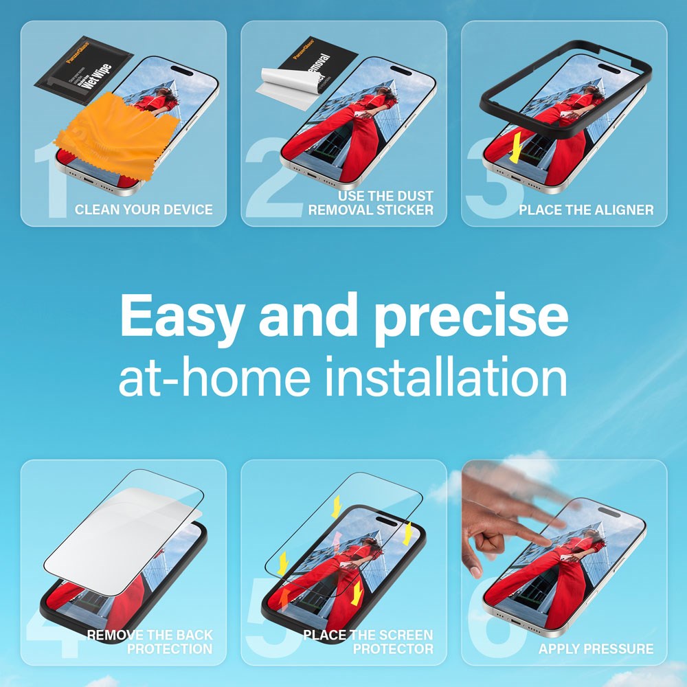 PanzerGlass iPhone 16 Pro Max Ultra Wide Fit Beskyttelsesglas m. EasyAligner - EyeCare - Diamond Strength - Gennemsigtig / Sort Kant