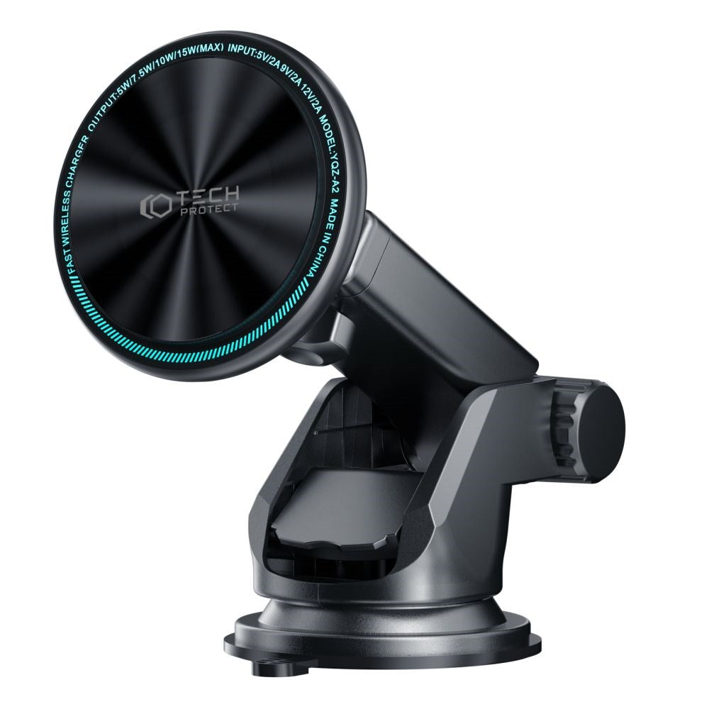 Tech-Protect A2 Magnetisk Bilholder til Dashboard m. Trådløs Opladning 15W - MagSafe Kompatibel - Sort