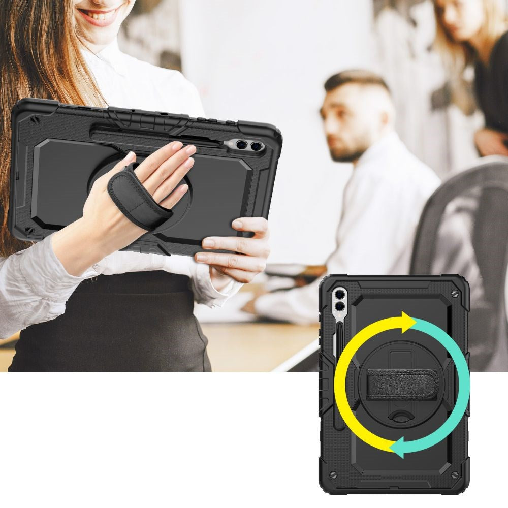 Samsung Galaxy Tab S9+ (Plus) Cover m. Beskyttelsesfilm, Håndholder & Skulderstrop - Tech-Protect Solid360 - Sort