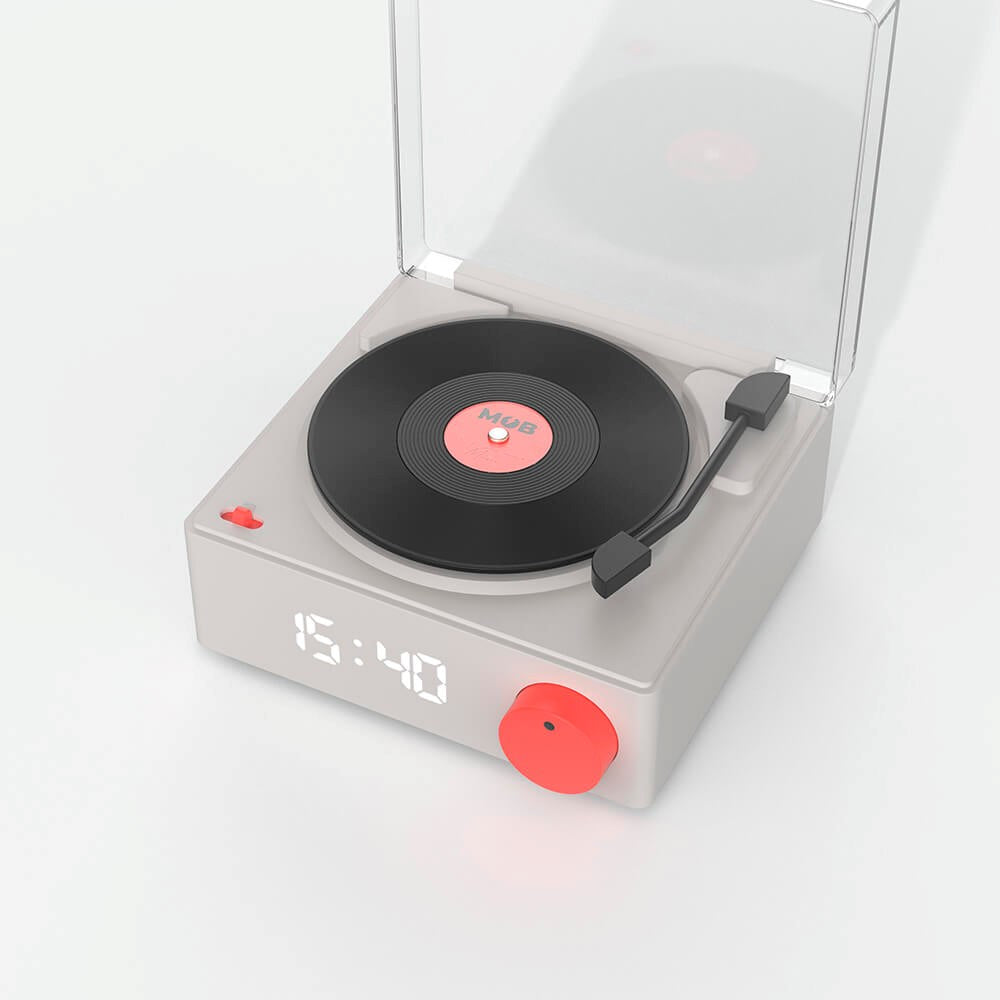 MOB - Trådløs Højtaler m. Vækkeur - Vinyl Retro - Grå