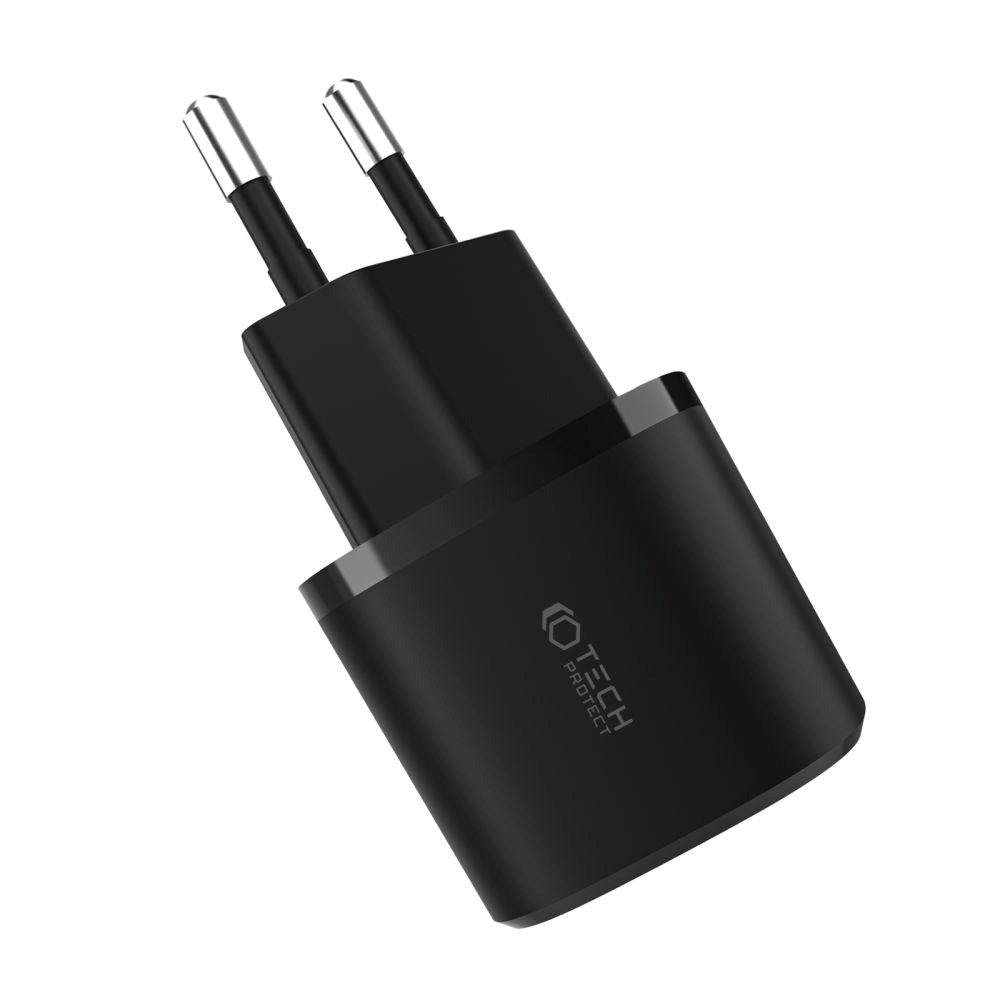 Tech-Protect Vægoplader 20W m. 1 x USB-A QC & 1 x USB-C PD - Sort