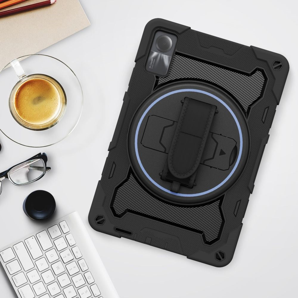 Xiaomi Redmi Pad SE Cover m. Beskyttelsesfilm, Håndholder & Skulderstrop - Tech-Protect Solid360 - Sort