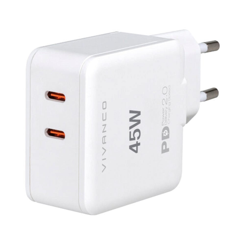 Vivanco 45W Super Fast Dual Charge Vægoplader USB-C - Power Delivery - Hvid