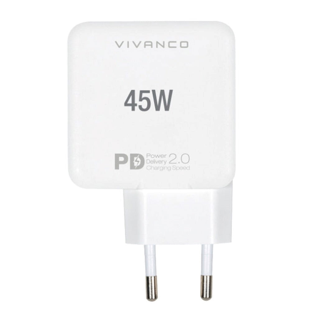 Vivanco 45W Super Fast Dual Charge Vægoplader USB-C - Power Delivery - Hvid