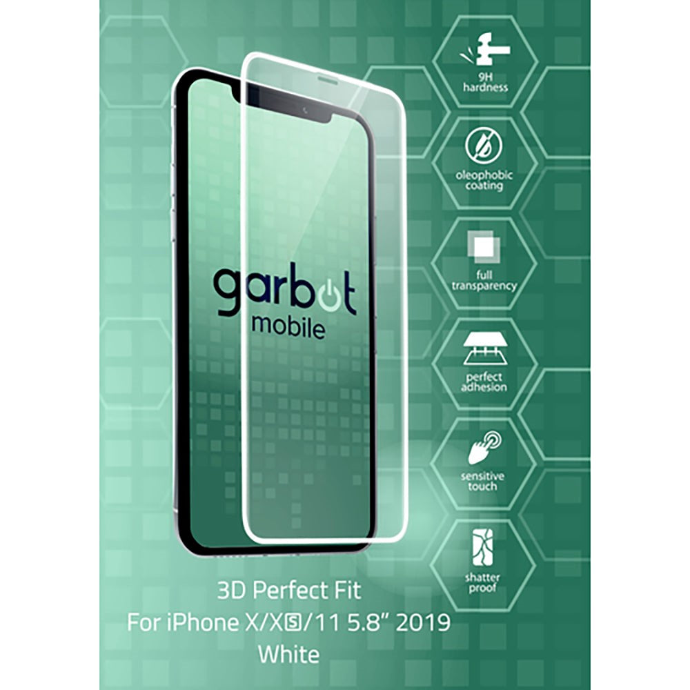 Garbot iPhone 11 Pro / Xs / X 3D Perfect Fit Hærdet Glas - Case Friendly - Gennemsigtig / Hvid Kant