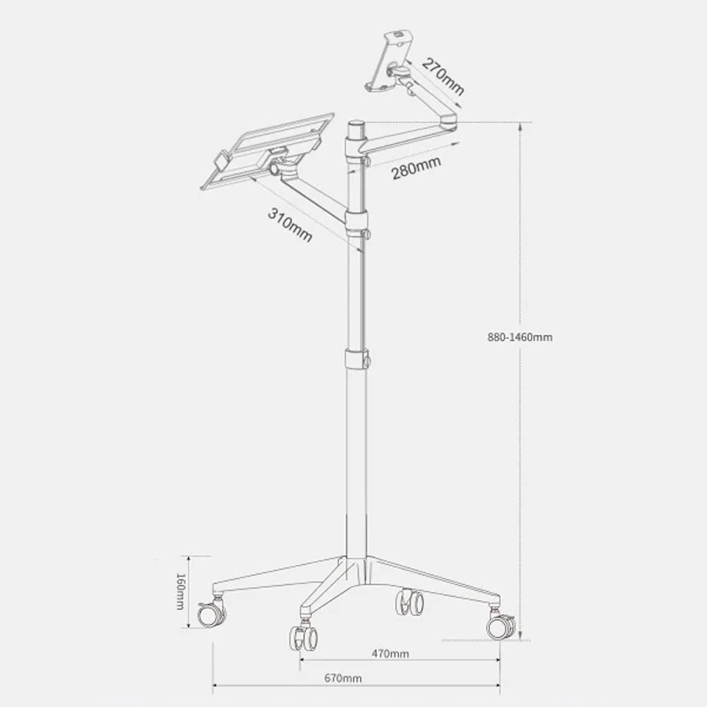 4Smarts ErgoFix H17 Universal Stander m. Hjul til Smartphone / Tablet & Laptop - Sølv