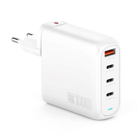 100W PD 4smarts Charger GaN Flex Pro - Vægoplader m. 1 x USB-A & 3 x USB-C - Hvid