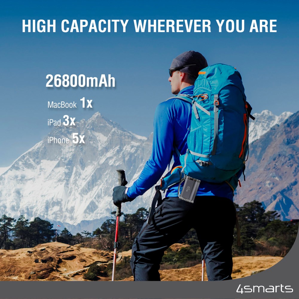 PowerBank Lucid Air - 4smarts - 26800 mAh - 65W - Grå