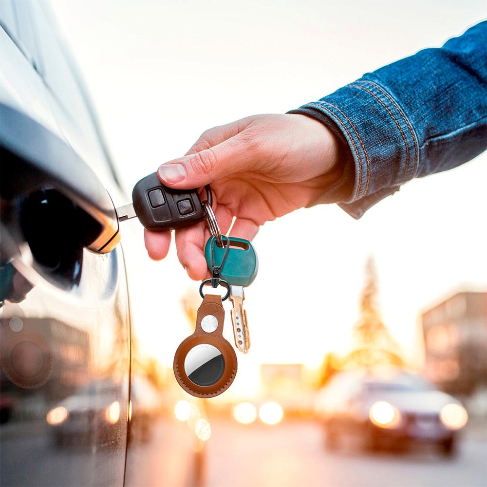 Læder Cover til AirTag m. Nøglering - 4smarts - 4 Stk