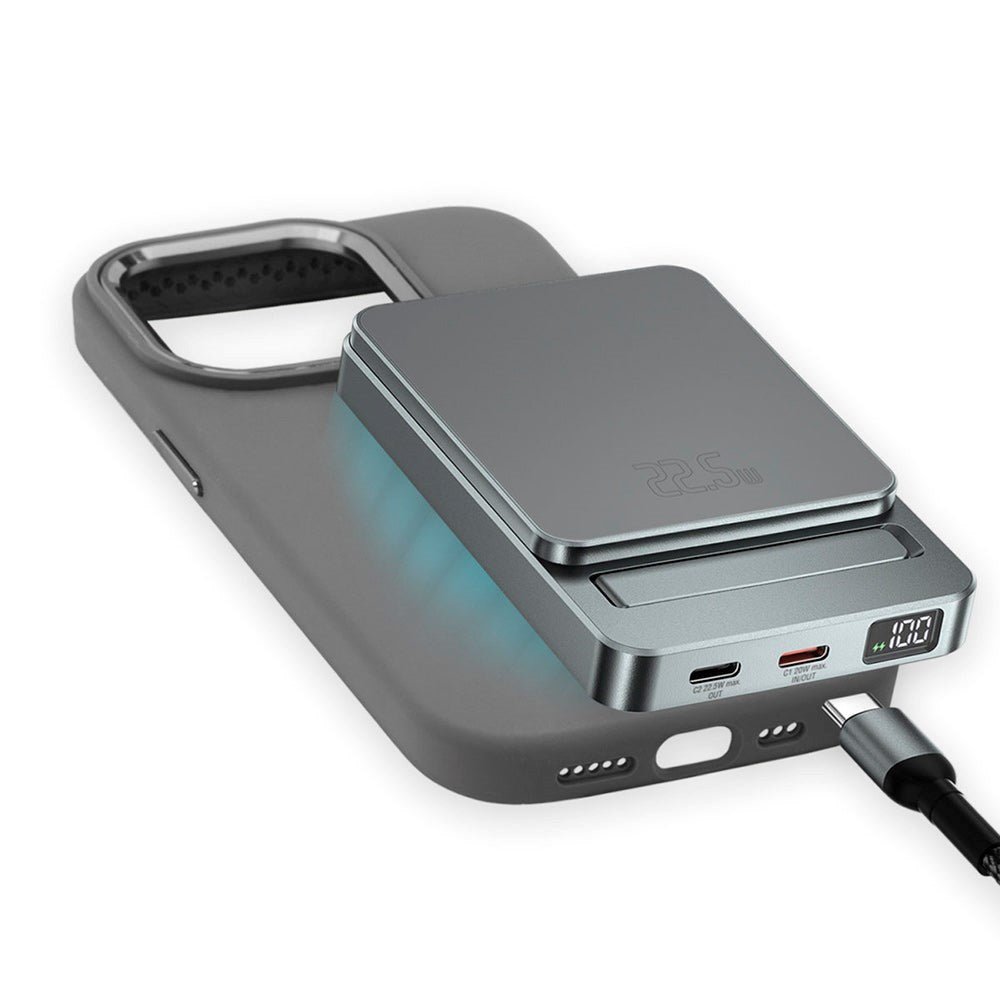 4Smarts OneStyle iPhone 15 Plus Silikone Mobil Cover - MagSafe Kompatibel - m. MagSafe Kompatibel PowerBank 22.5W 5000mAh & USB-C til USB-C kabel - Grå