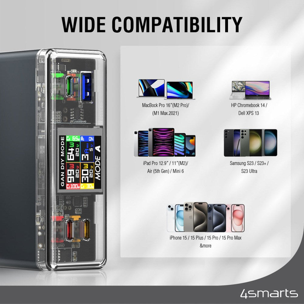 4smarts - Lucid GaN DIY Mode Bordoplader - 210W / 3x USB-C & 1x USB-A - Grå