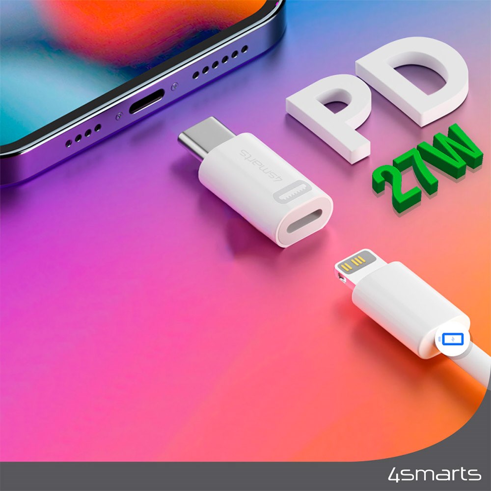 Lightning til USB-C PD Adapter - 4Smarts - 2 stk. - Hvid