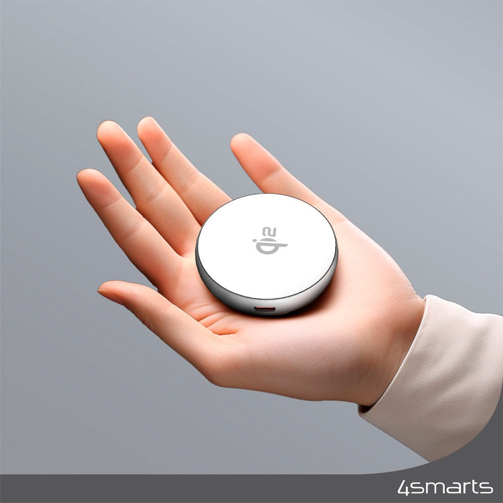 4smarts Qi2 Magnetisk Trådløs Oplader 15W m. Kickstand - MagSafe Kompatibel - Hvid / Sølv