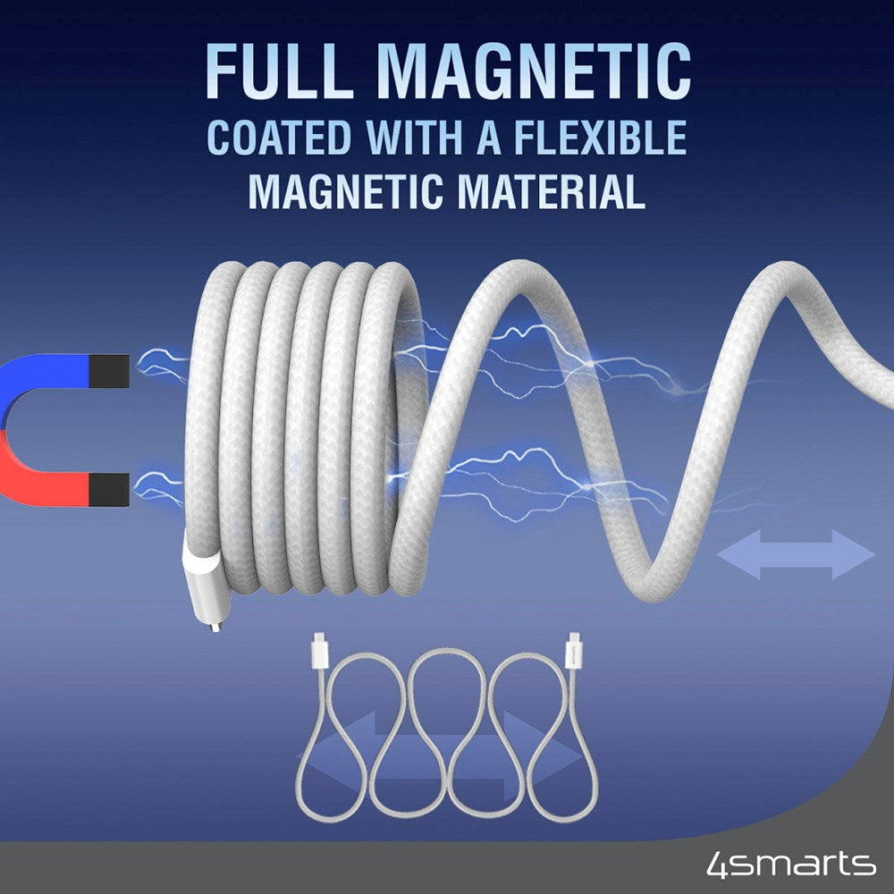 4smarts Magnetisk 100W PD USB-C til USB-C Kabel - 1.5m - Hvid