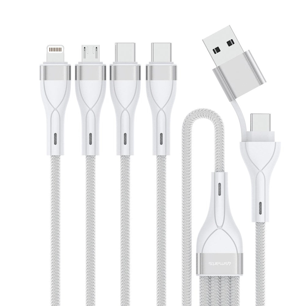 4smarts 4in2 15W Multi-Charging Kabel - Lightning / 2 x USB-C / Micro USB - 120cm - Hvid