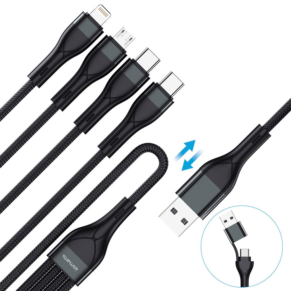4smarts 4in2 15W Multi-Charging Kabel - Lightning / 2 x USB-C / Micro USB - 120cm - Sort