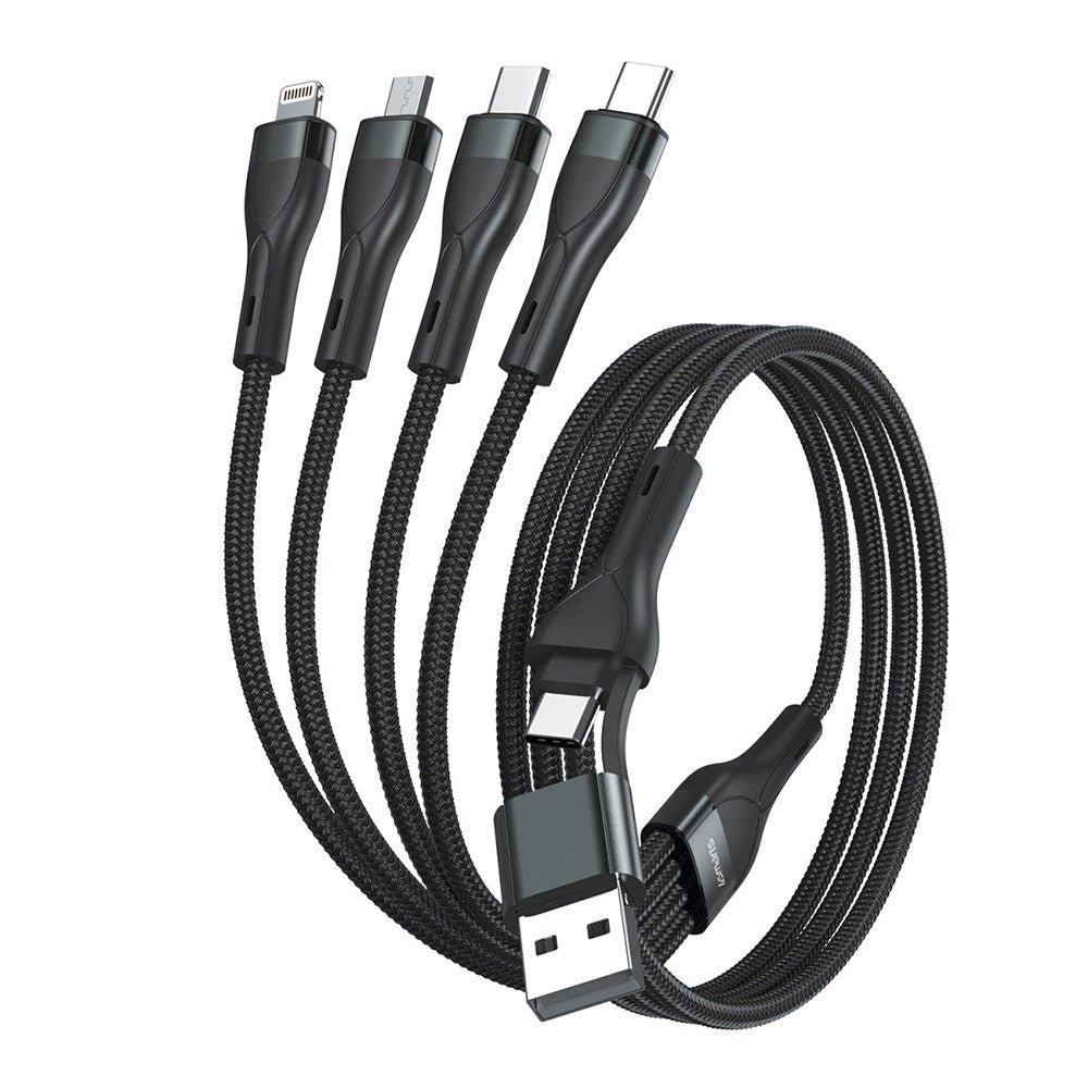 4smarts 4in2 15W Multi-Charging Kabel - Lightning / 2 x USB-C / Micro USB - 120cm - Sort