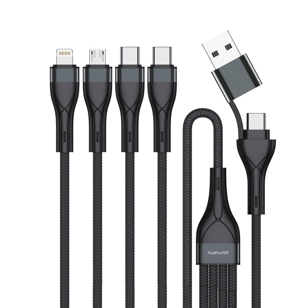 4smarts 4in2 15W Multi-Charging Kabel - Lightning / 2 x USB-C / Micro USB - 120cm - Sort