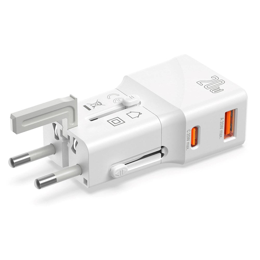 4smarts Rejseadapter m. 1 x USB-A, 1 x USB-C - Hvid