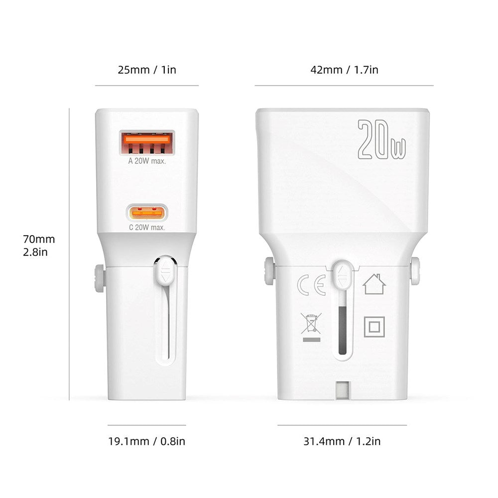 4smarts Rejseadapter m. 1 x USB-A, 1 x USB-C - Hvid