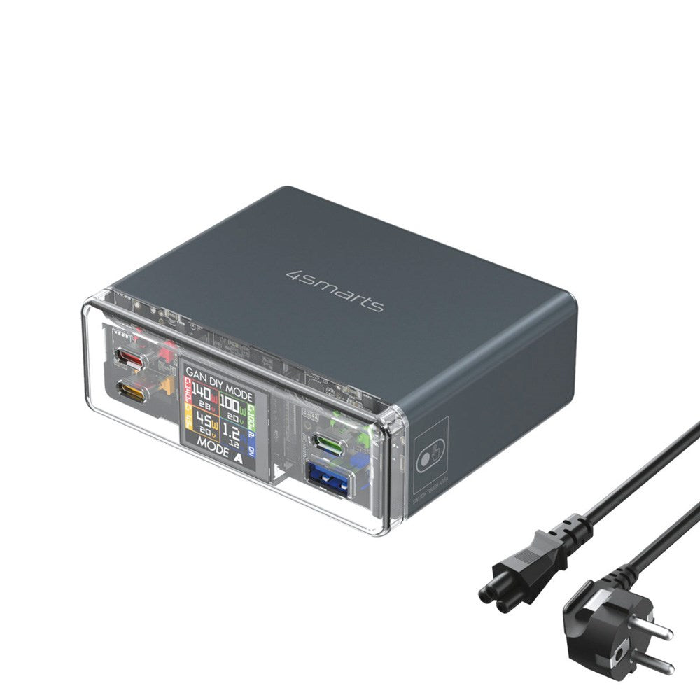 4smarts - Lucid GaN DIY Mode Bordoplader - 300W / 3x USB-C & 1x USB-A - Grå