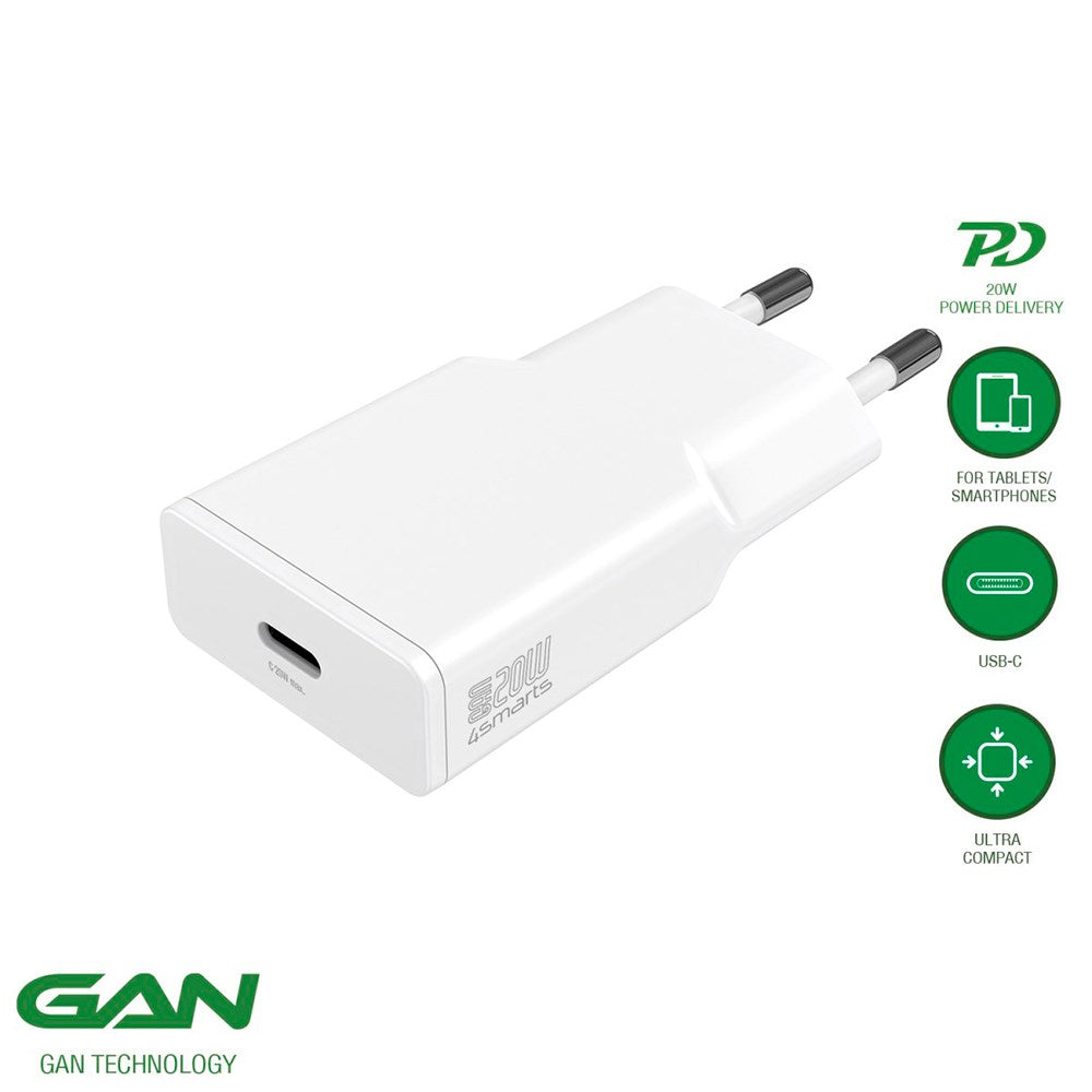 4Smarts Slim PD 20W Vægoplader GaN m. USB-C - Hvid