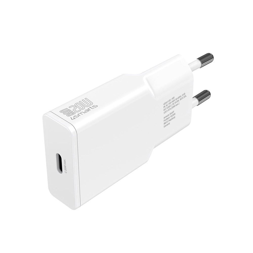 4Smarts Slim PD 20W USB-C Vægoplader GaN m. USB-C Kabel - Hvid