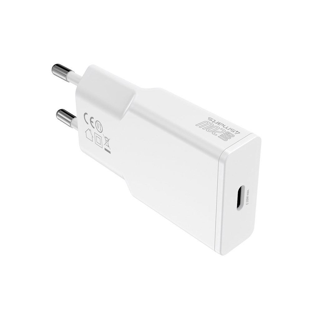 4Smarts Slim PD 20W USB-C Vægoplader GaN m. USB-C Kabel - Hvid