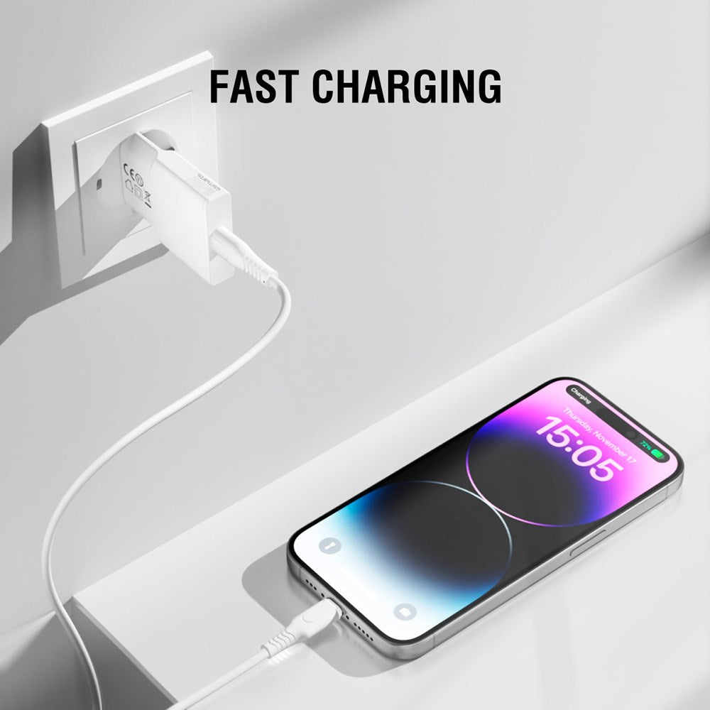4Smarts Slim PD 20W USB-C Vægoplader GaN m. USB-C Kabel - Hvid