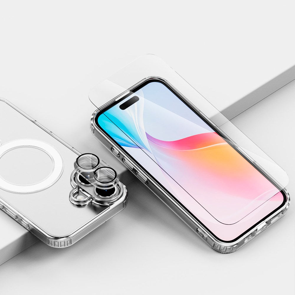 4smarts iPhone 16 Premium Starter Set - MagSafe Bagside Cover, Beskyttelse til Skærm og Kameralinse & 30W Vægoplader - Gennemsigtig / Hvid