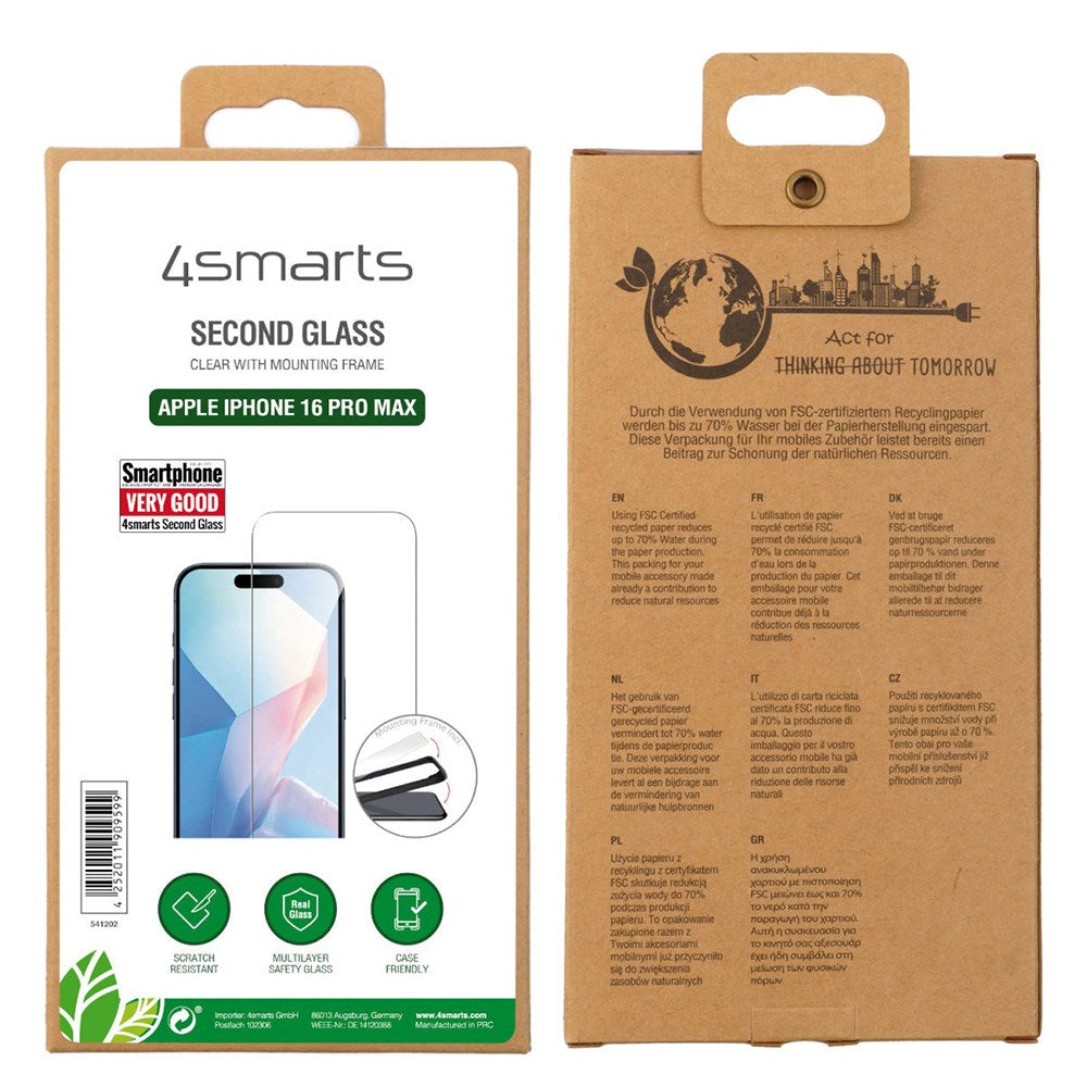 4smarts iPhone 16 Pro Max Second Glass Hærdet Glas m. Monteringsramme - Case Friendly - Gennemsigtig
