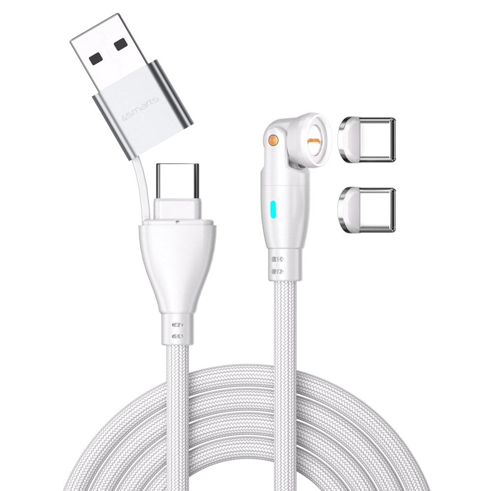 4smarts - GravityCord Magnetisk Kabel - USB-C/A - 100W - 1.8m - Hvid