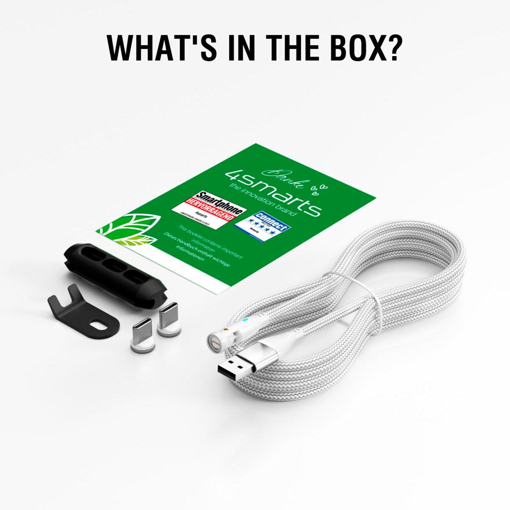 4smarts - GravityCord Magnetisk Kabel - USB-C/A - 100W - 1.8m - Hvid