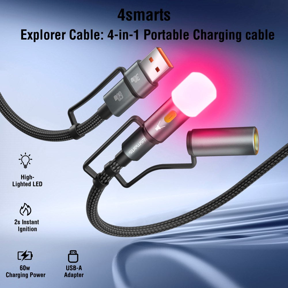 4smarts - 4-i-1 USB-C Outdoor Kabelsæt - 60W / 1m - Sort