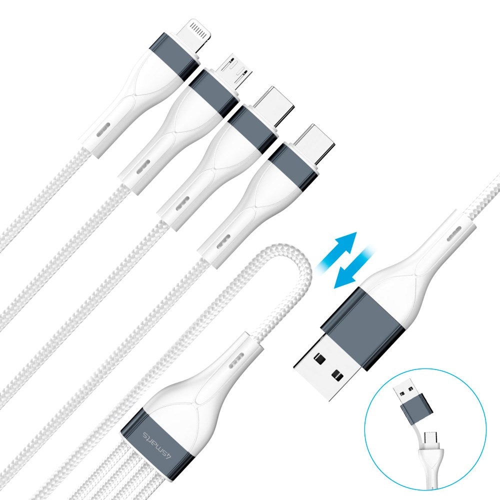 4smarts - Multiopladningskabel - USB-C / USB-A / Lightning / Micro USB - 25cm - Hvid