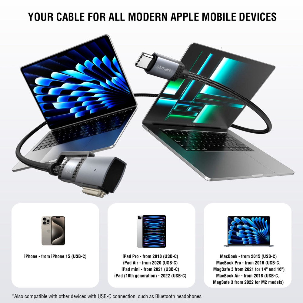 4smarts - 2-i-1 Opladningskabel - USB-C Kabel & MagSafe 3 Adapter - 100W / 2m - Sort