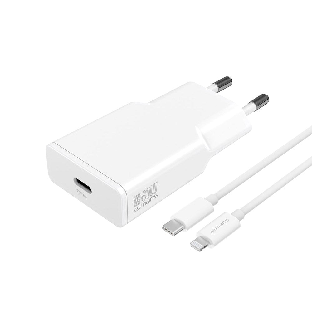 4smarts - Vægoplader - USB-C til Lightning Kabel - 20W - 1.5m - Hvid