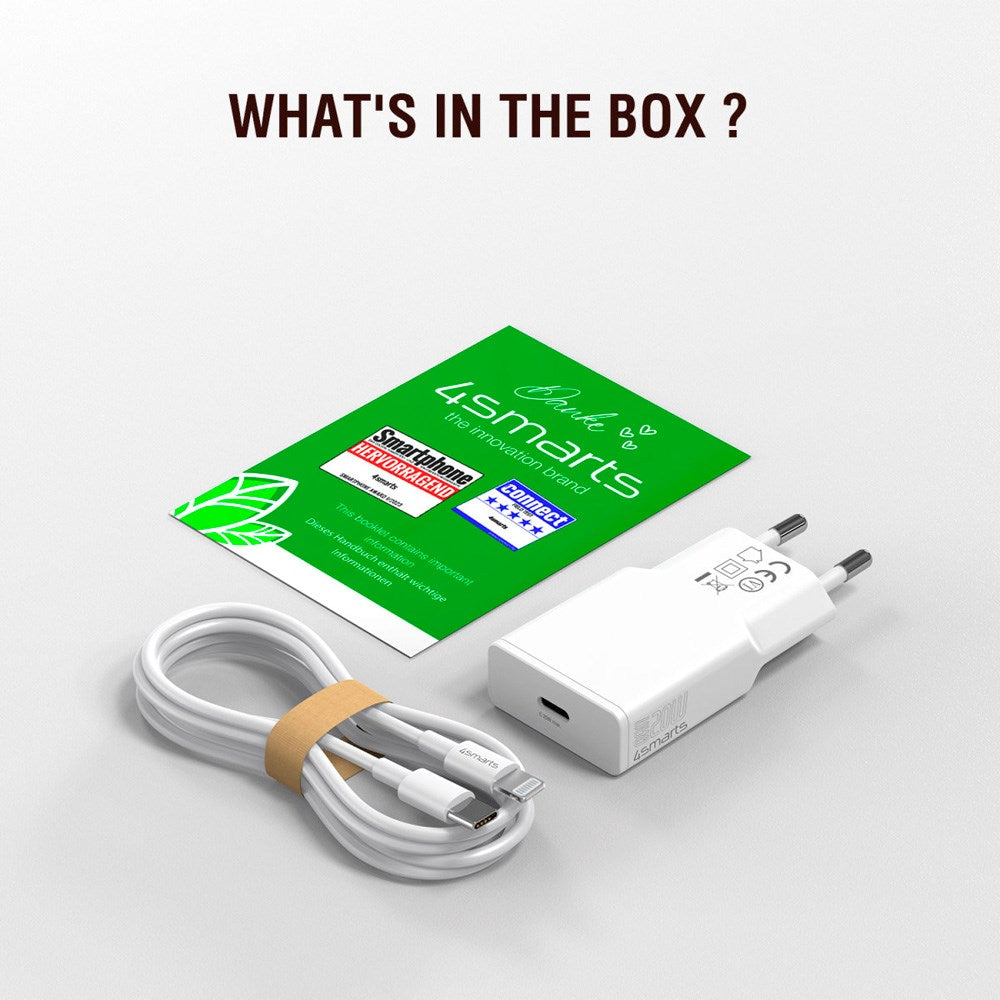 4smarts - Vægoplader - USB-C til Lightning Kabel - 20W - 1.5m - Hvid