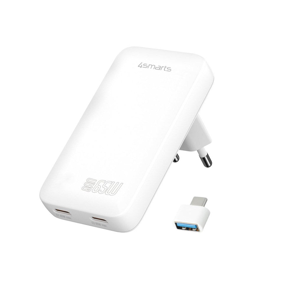 4smarts - FlatPlug Slim Dual Vægoplader - 65W / 2x USB-C - Hvid