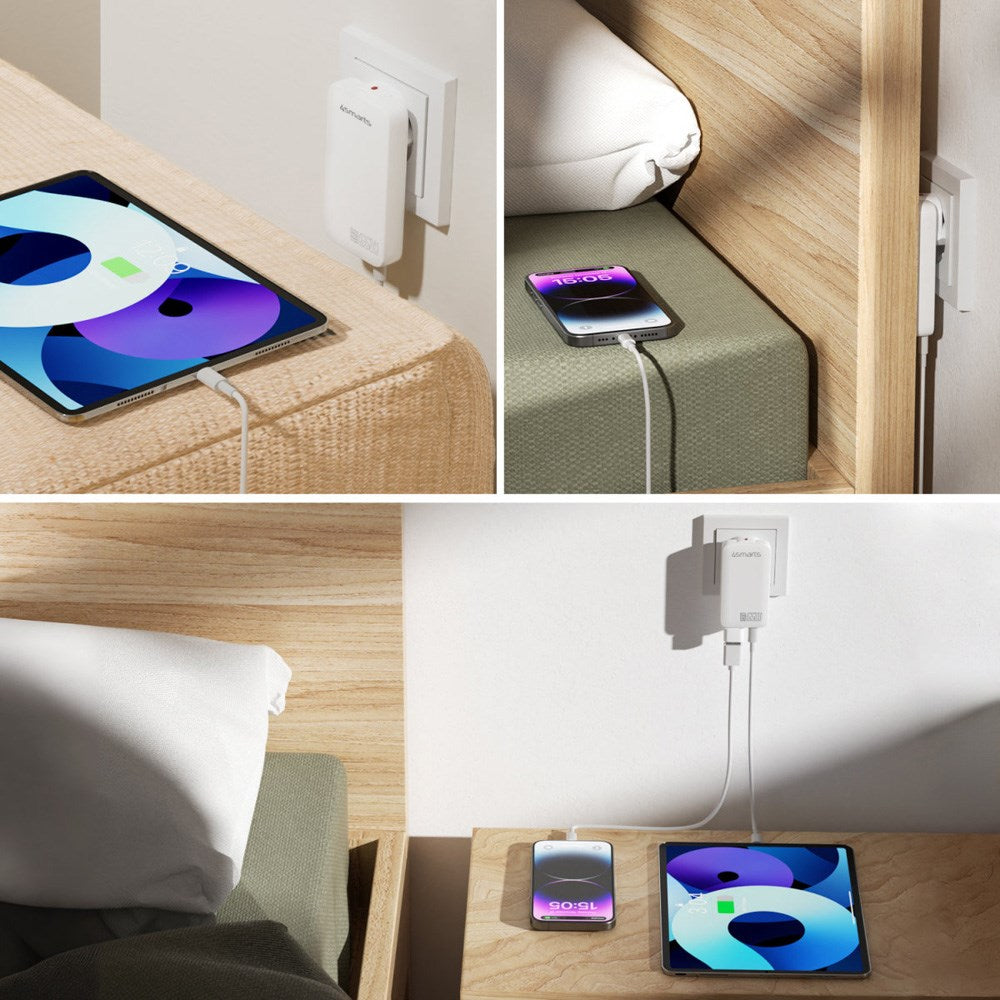 4smarts - FlatPlug Slim Dual Vægoplader - 65W / 2x USB-C - Hvid