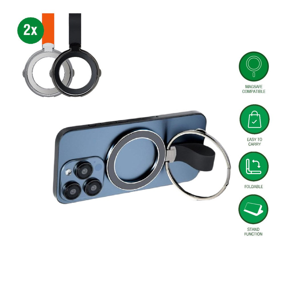 4smarts - Magnetisk Finger Ring - MagSafe Kompatibel - 2 stk - Sort / Orange