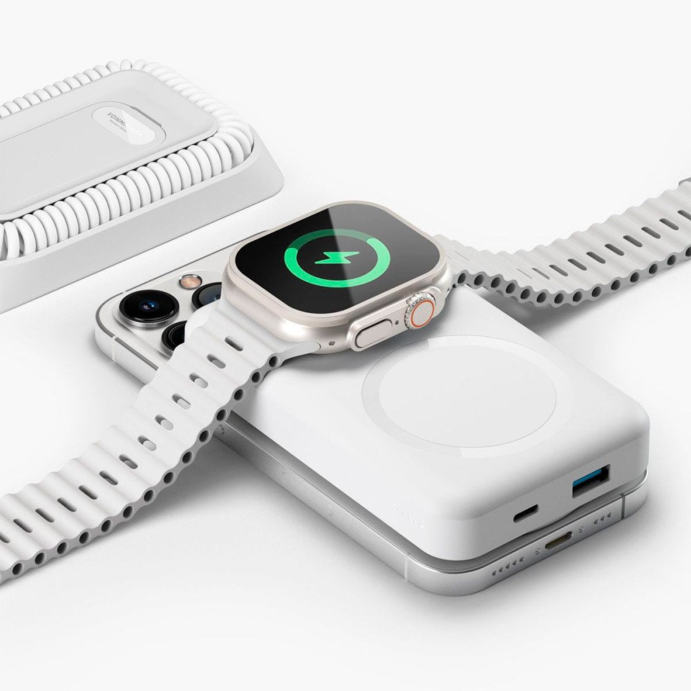Vonmählen Allroundo Pro Magnetisk Powerbank 10.000mAh m. USB-C 60cm Kabel, USB-A & Micro-USB Adapter - MagSafe Kompatibel - Hvid