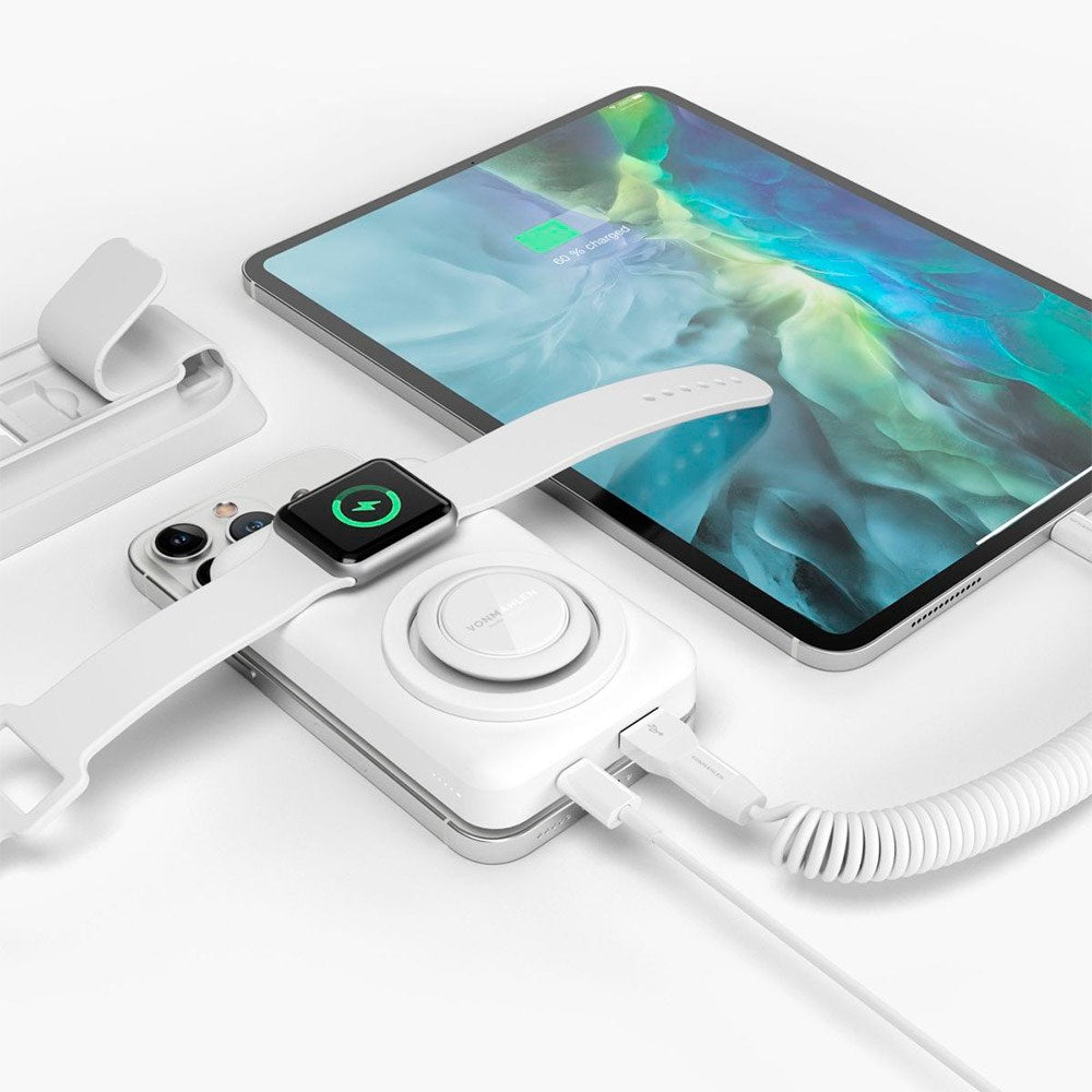 Vonmählen Allroundo Pro Magnetisk Powerbank 10.000mAh m. USB-C 60cm Kabel, USB-A & Micro-USB Adapter - MagSafe Kompatibel - Hvid