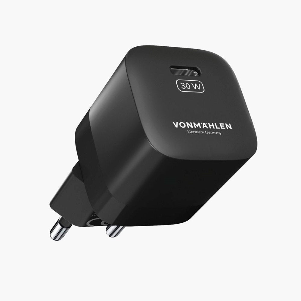 VONMÄHLEN Allroundo GaN 30W Vægoplader m. 6-in-1 Kabel 120cm USB-C /USB-A / Lightning / Micro USB - Sort