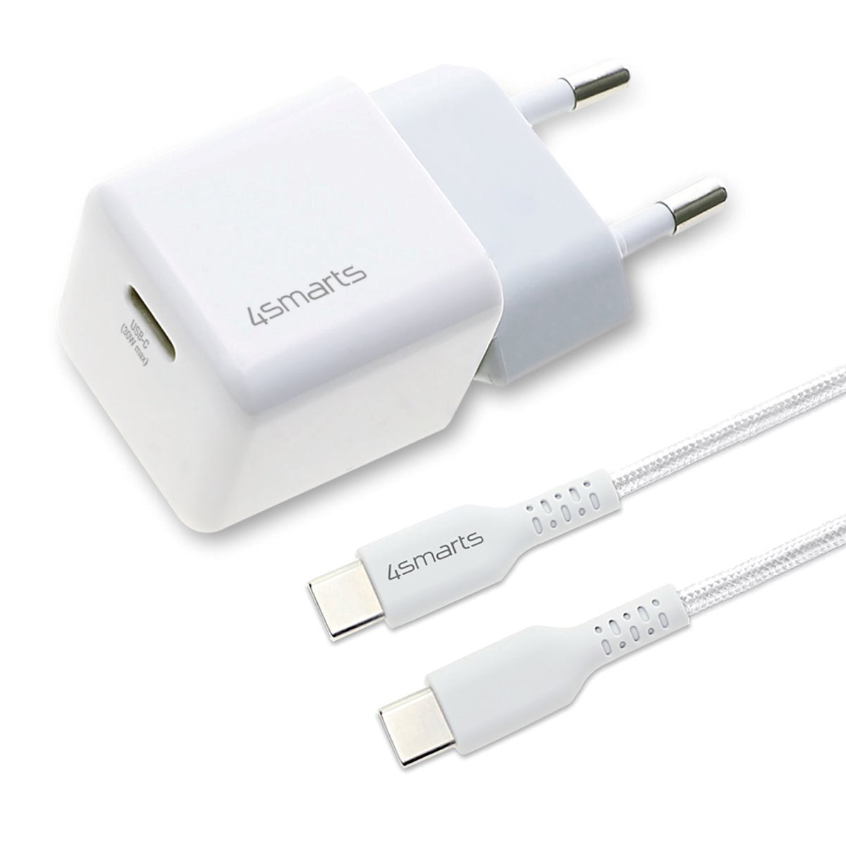 4smarts VoltPlug Mini PD GaN 30W USB-C Vægoplader m. USB-C Kabel - Hvid