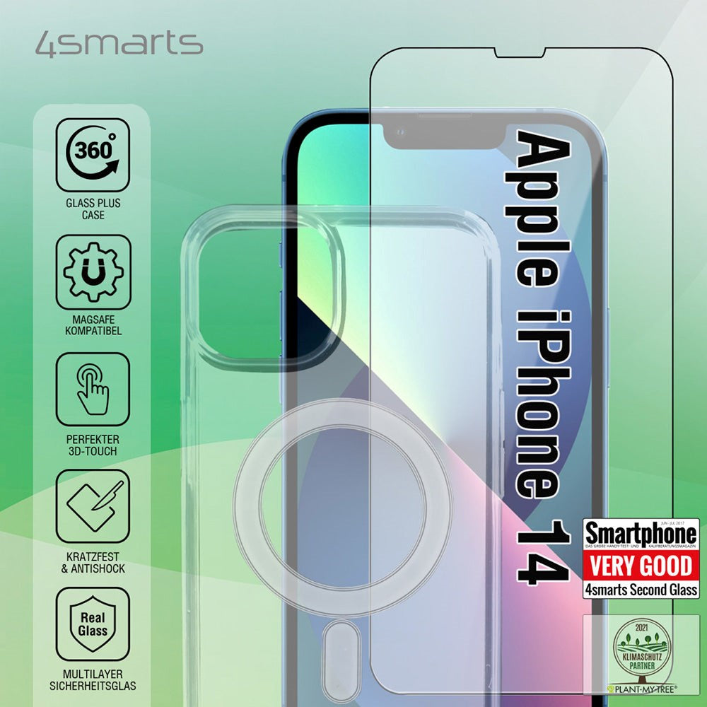 4smarts iPhone 14 Second Glass X-Pro 360° Protection Set Premium - MagSafe Kompitabel - (Cover + Skærmbeskyttelsesglas)