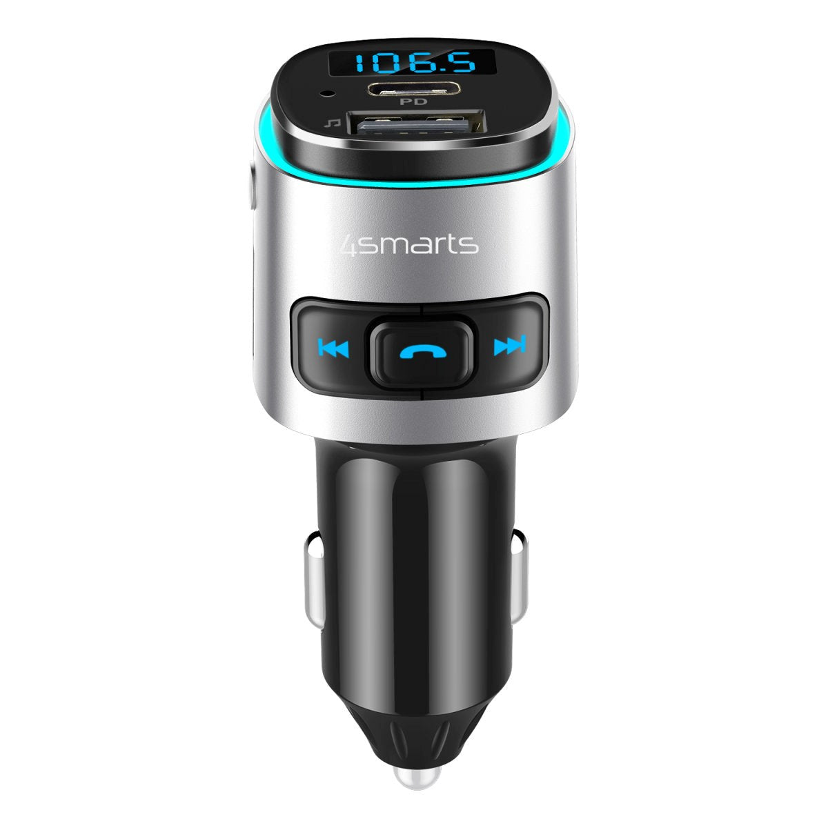 4smarts Media & Assist 2 - Bluetooth FM Transmitter & USB-C (PD) / USB-A Biloplader - Sølv