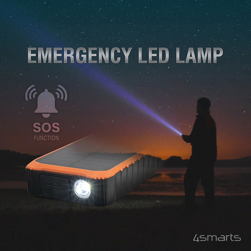 4smarts Prepper Solcelle Powerbank 12.000mAh - 2 x USB-A - Sort / Orange