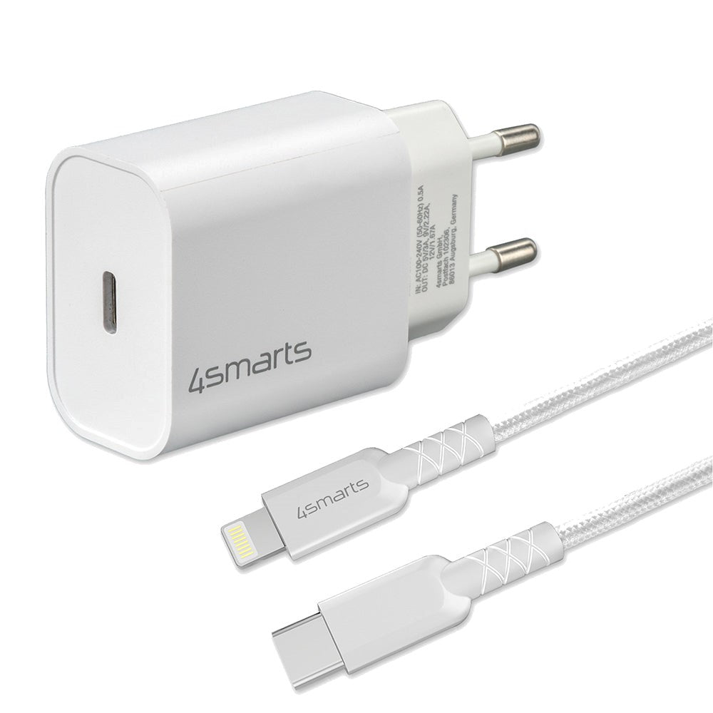 4smarts VoltPlug PD 20W USB-C Vægoplader m. Kabel - Hvid
